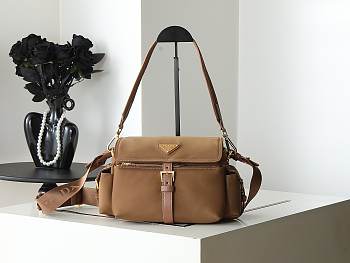 	 Colestore Prada Explore Medium Re-Nylon Shoulder Bag with Flap Brown 30x14x10cm