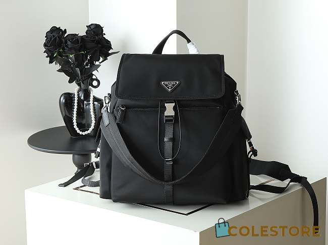 Colestore Prada Explore Re-Nylon and Leather Backpack Black 38x37x20cm - 1