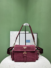 Colestore Prada Explore Medium Suede Shoulder Bag with Flap Burgundy 30x14x10cm - 1