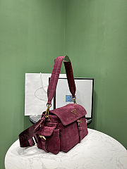 Colestore Prada Explore Medium Suede Shoulder Bag with Flap Burgundy 30x14x10cm - 5