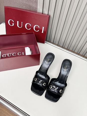 Colestore Gucci Slide Sandal with Horsebit in Black Patent Calfskin 7.5cm