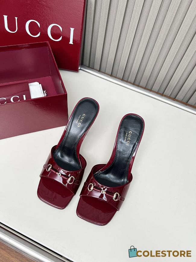 Colestore Gucci Slide Sandal with Horsebit in Red Patent Calfskin 7.5cm - 1