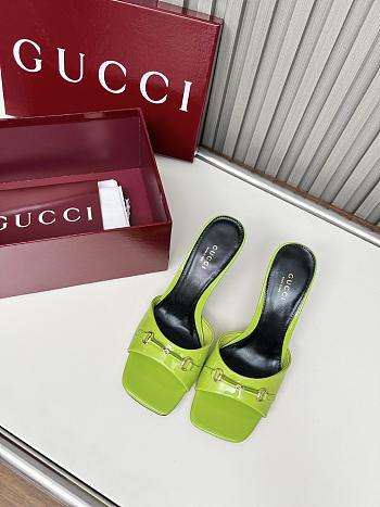 Colestore Gucci Slide Sandal with Horsebit in Lime Green Patent Calfskin 7.5cm