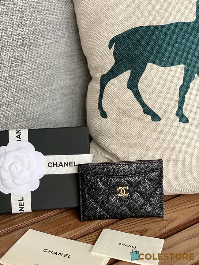Colestore Chanel Classic Card Holder Grained Calfskin & Gold-Tone Metal Black  11x7.5x1cm - 1