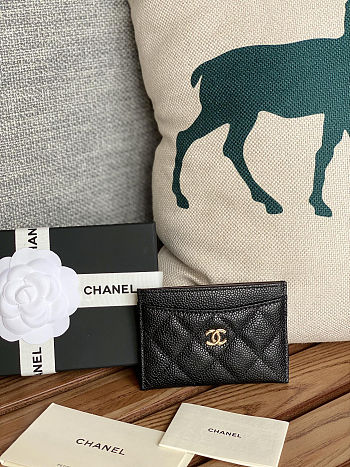 Colestore Chanel Classic Card Holder Grained Calfskin & Gold-Tone Metal Black  11x7.5x1cm