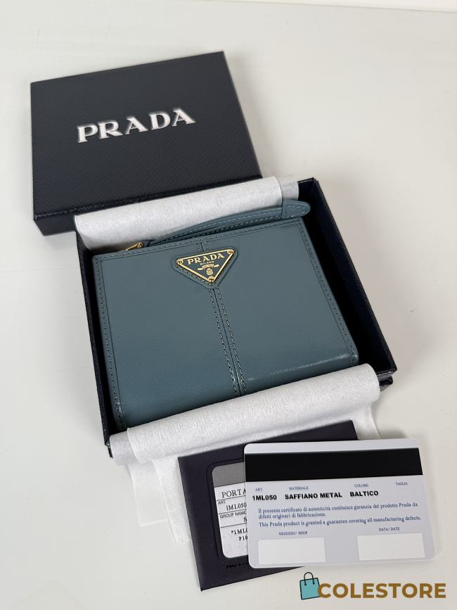 Colestore Prada Cameo Small Leather Wallet Teal Blue 11.5x9.5cm - 1