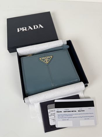 Colestore Prada Cameo Small Leather Wallet Teal Blue 11.5x9.5cm