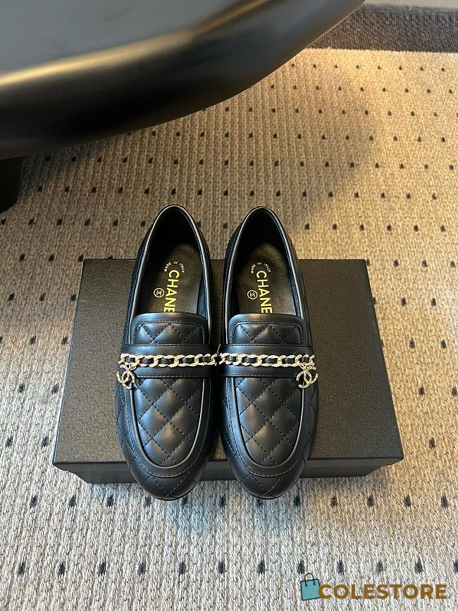 Colestore Chanel CC Logo Black Quilted Lambskin Leather Loafers Moccasin Ballerinas Shoes Black - 1