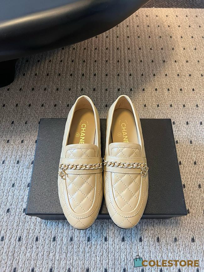Colestore Chanel CC Logo Black Quilted Lambskin Leather Loafers Moccasin Ballerinas Shoes Beige - 1