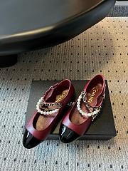 Colestore Chanel Mary Janes Lambskin, Patent calfskin, Faux Pearls Burgundy  - 3