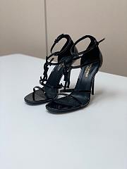 Colestore YSL Saint Laurent Cassandra Patent Black Leather Sandals  - 2