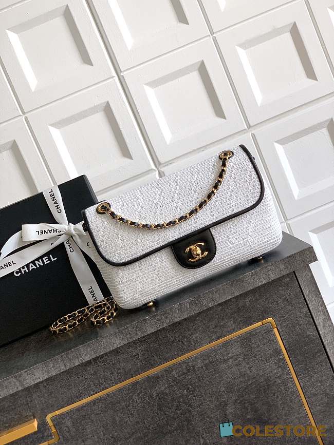 Colestore Chanel Flap Bag in White with Black Trim & Gold Hardware size 26cm - 1