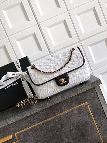 Colestore Chanel Flap Bag in White with Black Trim & Gold Hardware size 26cm