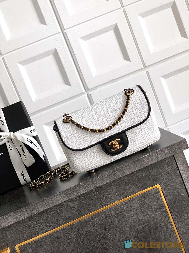 Colestore Chanel Flap Bag in White with Black Trim & Gold Hardware size 23cm - 1