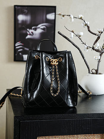 Colestore Chanel 25 Medium Backpack Lambskin & Gold Metal Black 23x23x14cm