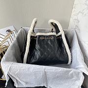 Colestore Chanel Shearling Trimmed Drawstring Hobo Bag Black 30x26x14 - 4