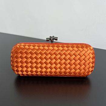 Colestore Bottega Veneta Orange Intrecciato Satin and Python Stretch Knot Clutch 25x10x5cm