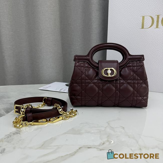 Colestore Dior Jolie Mini Bag with Top Handle Burgundy Lambskin with Cannage Motif 18.5 x 13 x 8.5cm - 1