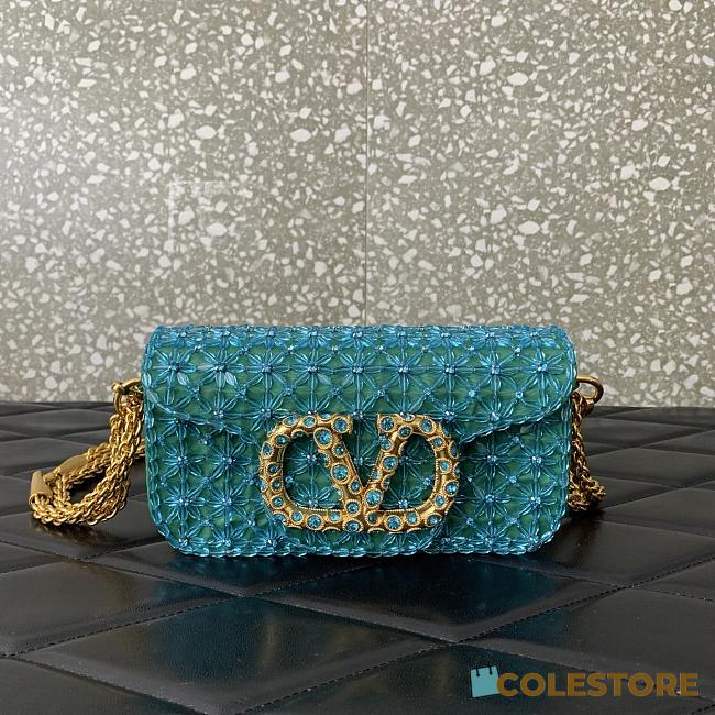 Colestore Valentino Garavani Locò Small Embroidered Shoulder Bag With Jewel Logo Turquoise/Emerald 20x11x5cm - 1