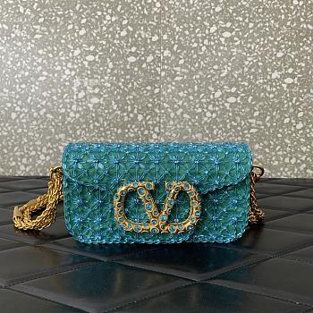 Colestore Valentino Garavani Locò Small Embroidered Shoulder Bag With Jewel Logo Turquoise/Emerald 20x11x5cm
