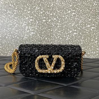 Colestore Valentino Garavani Locò Small Embroidered Shoulder Bag With Jewel Logo Black 20x11x5cm