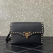 Colestore Valentino Garavani Small Rockstud Grainy Calfskin Crossbody Bag Black 22.5x15x6cm - 1