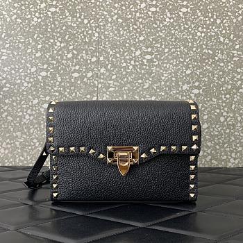Colestore Valentino Garavani Small Rockstud Grainy Calfskin Crossbody Bag Black 22.5x15x6cm