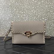 Colestore Valentino Garavani Small Rockstud Grainy Calfskin Crossbody Bag Grey 22.5x15x6cm - 1