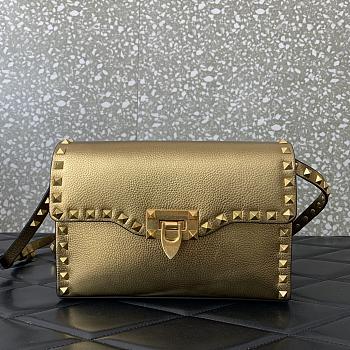 	 Colestore Valentino Garavani Small Rockstud Grainy Calfskin Crossbody Bag Gold 22.5x15x6cm