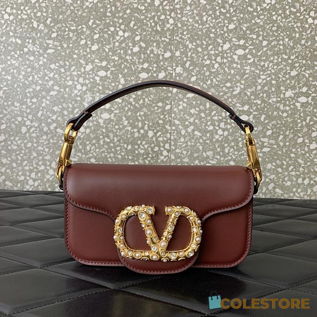 Colestore Valentino Garavani Locò Small Shoulder Bag In Calfskin With Jewel Logo Rosewood 19x11x5cm - 1