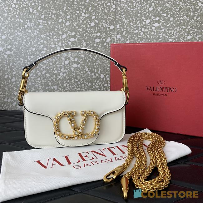 Colestore Valentino Garavani Locò Small Shoulder Bag In Calfskin With Jewel Logo Ivory 19x11x5cm - 1