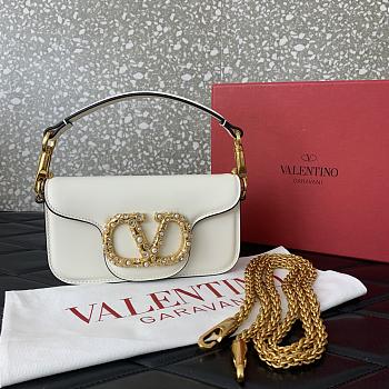 Colestore Valentino Garavani Locò Small Shoulder Bag In Calfskin With Jewel Logo Ivory 19x11x5cm