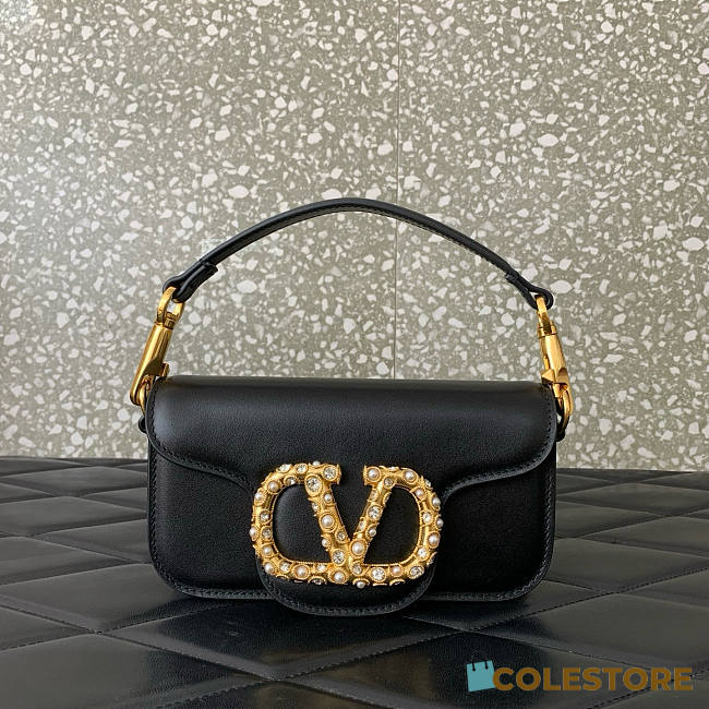 Colestore Valentino Garavani Locò Small Shoulder Bag In Calfskin With Jewel Logo Black 19x11x5cm - 1