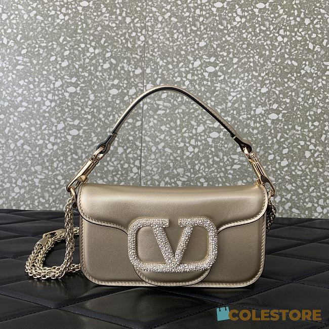 	 Colestore Valentino Garavani Locò Small Shoulder Bag In Calfskin With Jewel Logo Gold 19x11x5cm - 1
