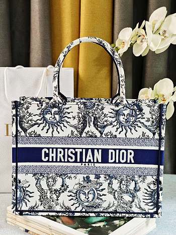 	 Colestore Dior Book Tote Bag Astrological/Sun & Moon Navy and White Embroidery Motif 36.5x28x14cm 
