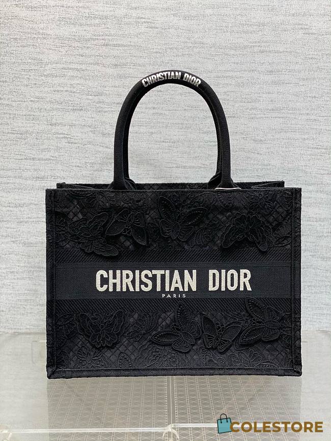 Colestore Dior Book Tote D-Lace Butterfly Motif Canvas Black 36.5x28x14cm - 1