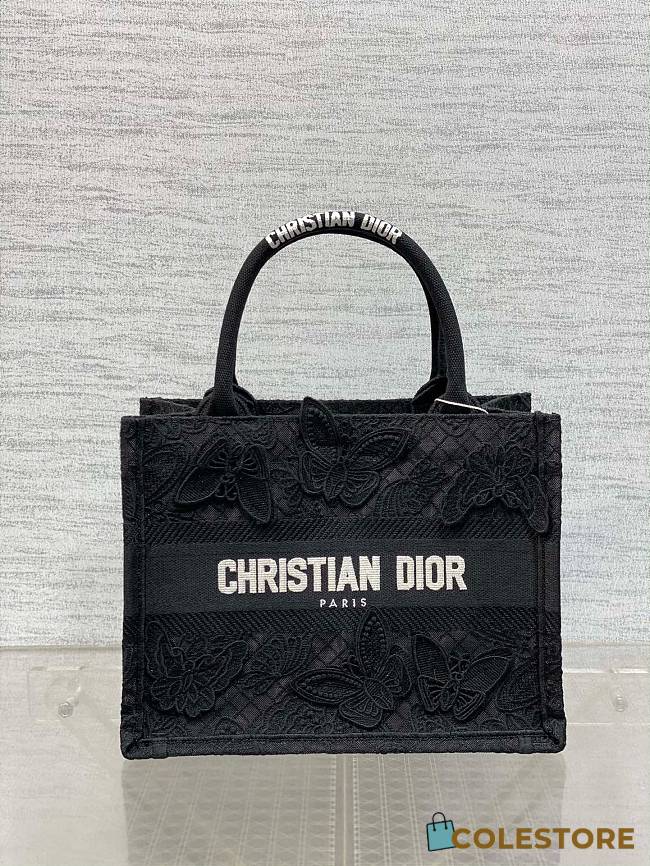 Colestore Dior Book Tote D-Lace Butterfly Motif Canvas Black 26.5 x21 x14 cm - 1