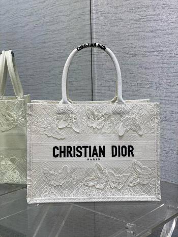 	 Colestore Dior Book Tote D-Lace Butterfly Motif Canvas White 36.5x28x14cm