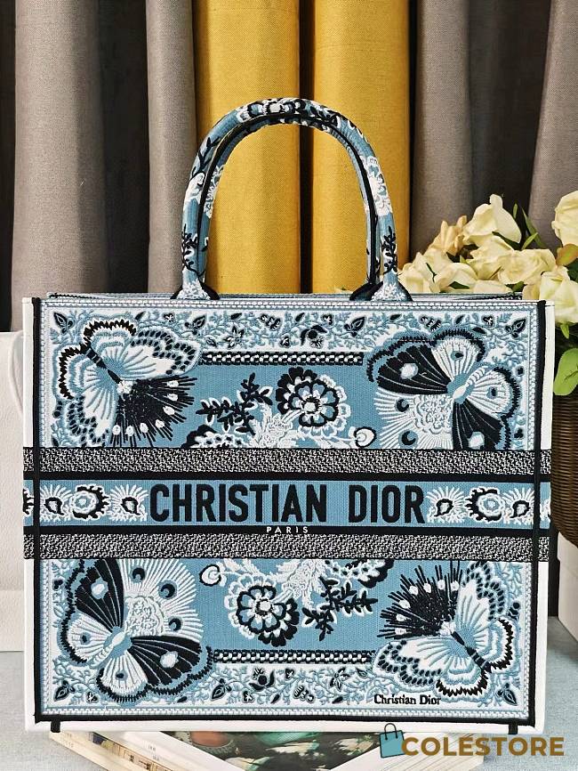 Colestore Dior Book Tote Butterfly Bandana Motif Canvas Blue 41.5x34.5x16cm - 1