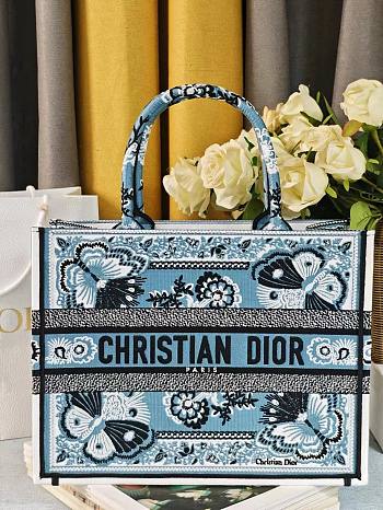Colestore Dior Book Tote Butterfly Bandana Motif Canvas Blue 36.5x28x14cm 