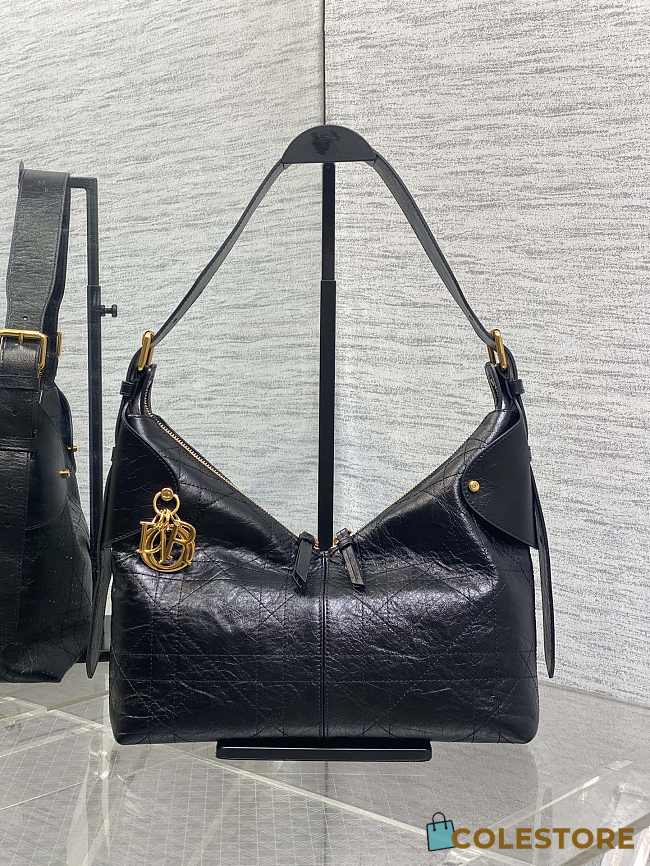Colestore Dior Medium Voyage Bag Black Flat Macrocannage Crinkled Calfskin 28x18x12cm - 1