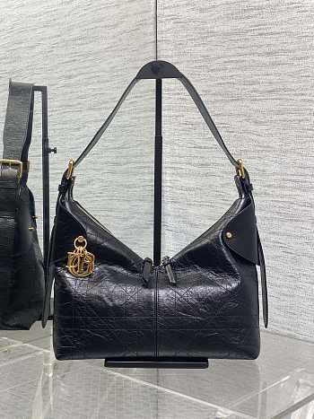 Colestore Dior Medium Voyage Bag Black Flat Macrocannage Crinkled Calfskin 28x18x12cm