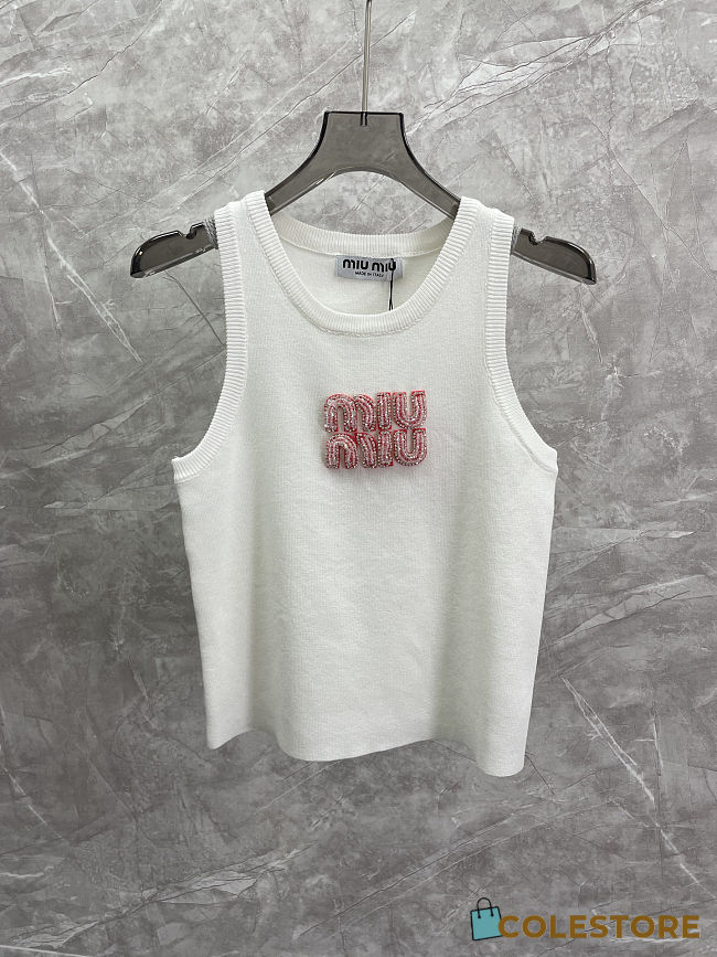 Colestore Miu Miu Logo Embellished Rhinestone Tank Top Pink - 1