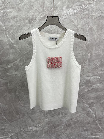 Colestore Miu Miu Logo Embellished Rhinestone Tank Top Pink