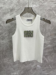 Colestore Miu Miu Logo Embellished Rhinestone Tank Top Green - 1