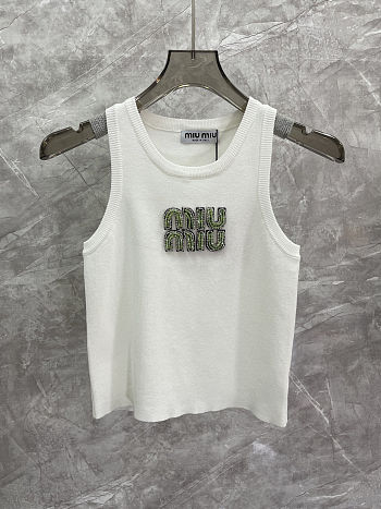 Colestore Miu Miu Logo Embellished Rhinestone Tank Top Green