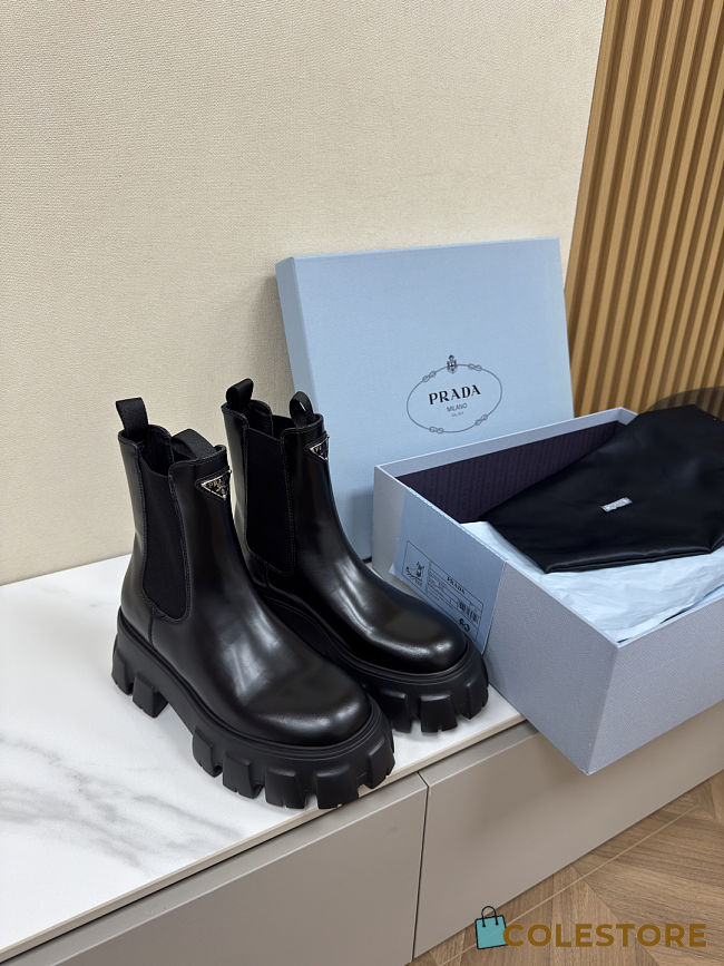  Colestore Prada Black Monolith Brushed Leather Chunky Chelsea Boots - 1