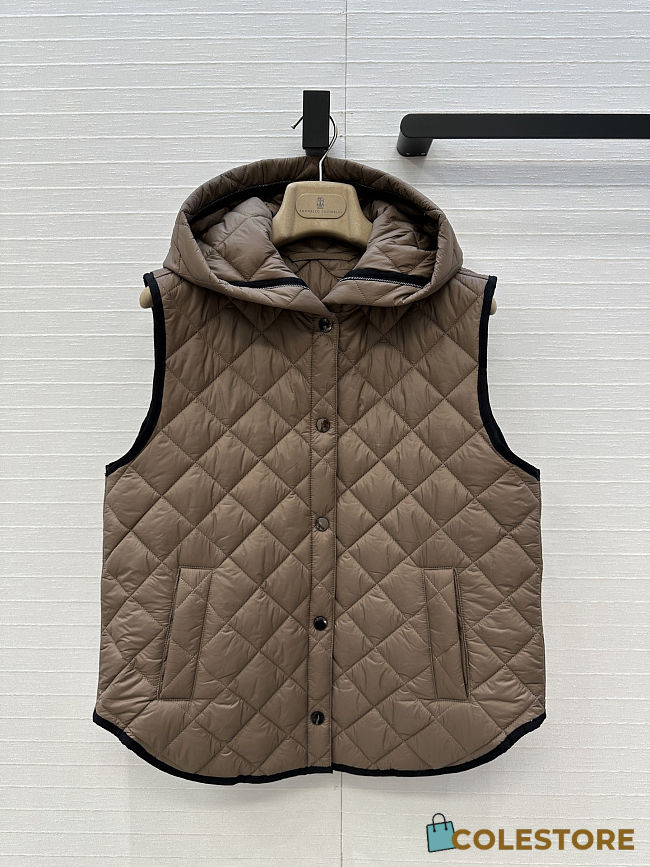 Colestore Brunello Cucinelli Quilted Nylon Padded Thermal Hooded Vest Light Brown - 1