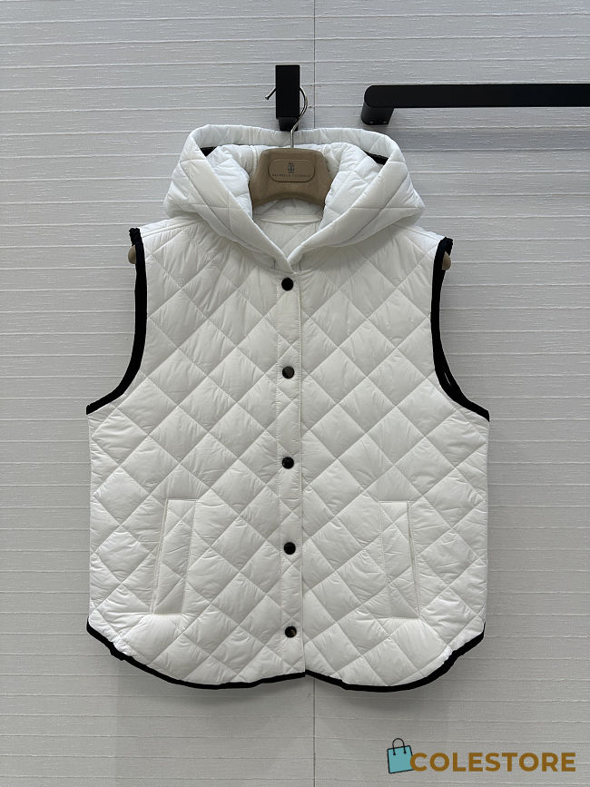 Colestore Brunello Cucinelli Quilted Nylon Padded Thermal Hooded Vest White - 1