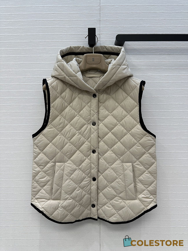 Colestore Brunello Cucinelli Quilted Nylon Padded Thermal Hooded Vest Neutrals - 1